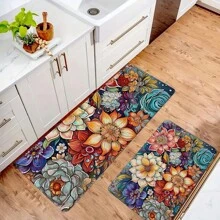 1pc Home Decor, Room Decor, Bathroom Decor, Bathroom Bath Mat, Bathroom Non-Slip Mat, Kitchen Decor, Kitchen Mat, Bathroom Set, Entryway Rug, Door Mat, Soft Plush Surface, Home Decoration, Anti-Fatigue Mat, Colorful Retro Floral Pattern Mat, Bohemian Style, Soft & Comfortable Surface, Relaxes Feet, Relieves Fatigue Floor Carpet Outdoor Rug Door Mat