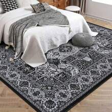 Ataucjin Machine Washable Area Rug,Non-Shedding Vintage Floor Carpet For Bedroom,Living Room, Low Pile Non-Slip Rug For Dining Room,Office - 黑色 - 查看 2