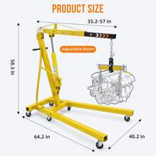 2 Ton Engine Hoist, Folding Cherry Picker Engine Hoist With Lever And 6 Casters, Heavy Duty Hydraulic Shop Crane, Engine Crane Lifter For Workshops Garage Warehouse - 黃色 - 查看 5