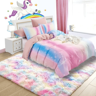 1pc Long Plush Fabric Gradient Rainbow Color Carpet Rug With Soft Thicken Sponge, Warm Lovely Atmosphere Indoor Decorative Large Floor Area Carpet, Hand Clean Non-Shedding And Dirt-Resistant Shaggy Carpet For Bedroom And Living Room