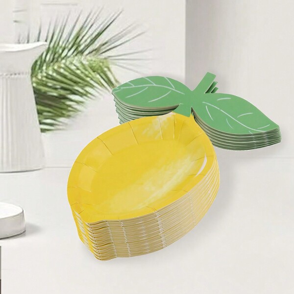 10 pièces/20 pièces/50 pièces Assiettes en papier jetables de forme de citron pour desserts, fournitures pour fête de mariage, décorations de table d'anniversaire de printemps, service pour thé, fournitures pour mariage