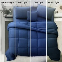 Lux Decor 5-Piece Comforter Set, Soft Microfiber Bedding With Plush Texture, All-Season Comforter, Pillow Shams And Bed Skirt Included, Elegant Hotel Collection Bedding For Bedroom, Guest Room And Home - 藏蓝色 - 查看 4