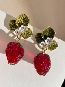 RIINHOO 1 paire de boucles d'oreilles pendantes en forme de fraise rouge, accessoires mode pour femmes, cadeau de vacances