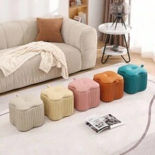 Small Stool For Home Use, Low Stool For Living Room Tea Table, Leather Bench For Entryway Shoe Changing, Minimalist Modern Storage Bench - Orange - View 2