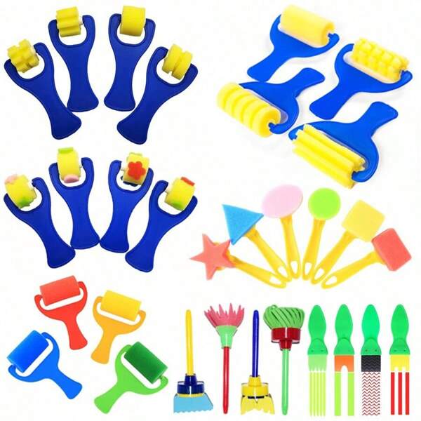 11 Styles Available Paint Watercolor Painting Sponge Brush Roller Stamp Cartoon Pattern Drawing Tools Children Early Education Painting Accessories,Boy Paint,Paint Brushes Toddler,Art Supplies For Kids,Back To School