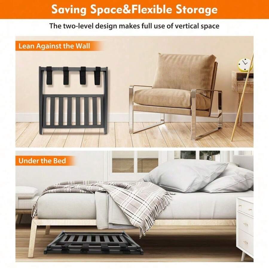 kangten Foldable Luggage Rack W/ Shelf Travel Suitcase Shoe Storage Holder Bamboo Stand