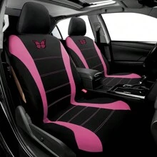 9 Pcs Car Seat Covers, Universal Seat Cushions Compatible With Airbags Accessories. Easy To Remove And Disassemble Easy To Clean. Comfortable And Breathable, Protect The Seat Easy To Become Beautiful. Universal Fit For Most Cars, Trucks, SUVs Or . - 玫紅色 - 查看 2