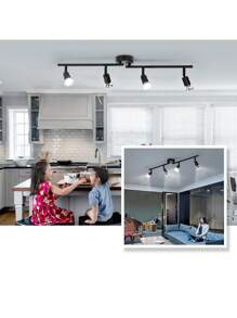 Adjustable Track Lighting Kit, 4-Light Black Track Lighting Fixtures For Ceiling, Ceiling Spotlight With Foldable Light Arms For Kitchen, E26 Socket, Bulbs Not Included - Black - View 2