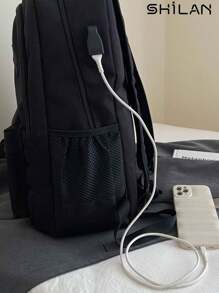 SHILAN 真皮旅行包，带鞋仓，防水过夜包，男士PU皮手提包，撞色印花经典设计夏季包，春假度假包，黑色包，礼品袋，背包，徒步包，周末包，单肩包，手提包，购物袋，复古包，学习用品旅行包，防水背包，行李包，健身包，沙滩周末包，旅行度假包，情人节礼物，旅行包 - 黑色 - 查看 6