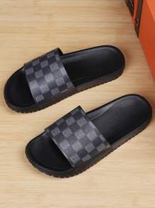 New Classic Men's Slippers, Dual-Color Plaid Pattern, Soft & Comfortable, Anti-Slip Sole, Suitable For Indoor, Bathroom, Beach, Quick-Dry, Thick-Soled, Anti-Odor EVA Men Slide Sandals