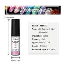 Mtssii Silver Reflective Glitter Liner Gel Nail Polish Pink Silver Black Red Color Bright Sparkling French Pink Paint Spider Liner Gel Semi Permanent Nail Painting UV Gel Superflash Style Pull Line Graffiti Painting Stripe DIY French Nail Design Soak Off Nail Vanish Nail Supplies Nails - 銀色 - 查看 9