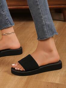 Women Soft Slip-On Flat Sandals, Plastic Indoor Slippers For Casual, Beach, Seaside - Black - View 4