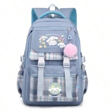 Mochila ligera de Cinnamon Dog de Sanrio - Bolso de mujer de gran capacidad con estampado de dibujos animados, de múltiples capas y usos, de nailon, color rosa brillante con patrón de animal, cierre con cremallera, lavable a máquina - Adecuado para la escuela, uso al aire libre y viajes