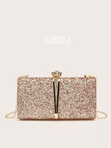 Metal Chain Simple Practical Multi-Function Clutch Bag - Rose Gold - View 1