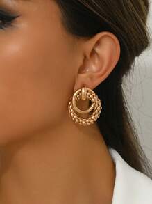 1對時尚創意c形螺旋扭曲幾何圖案金屬耳夾,適用於女性 - 金黃色 - 查看 2