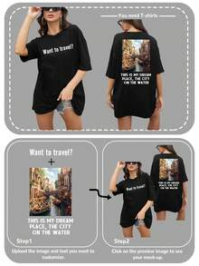 T-shirt ample personnalisé pour femmes pour Noël, personnalisez avec votre texte/photo, nom/texte/bénédiction, anniversaire/Saint-Valentin/anniversaire/Noël personnalisé, téléchargez votre photo/ami/famille/paysage, Top noir, t-shirt ample à manches courtes pour femmes, cadeau de Saint-Valentin personnalisé, cadeau de vacances, été, printemps, vêtements pour femmes, Top pour dames, cadeau pour la meilleure amie, cadeau d'anniversaire, cadeau de fête, uniforme de basket-ball - Noir - Voir 4