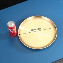 1pc, Dinner Plate, Stainless Steel Food Serving Tray, Large Round Tray Platter For Barbecue Cake Salad Dish For Home Restaurant