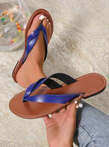 Women's Flat Sandals, Non-Slip Soft Bottom, Breathable Slides, Fashionable British Style, Retro Flip Flops, Bohemian Flat Slouchy Shoes, Beach Outdoor Flats