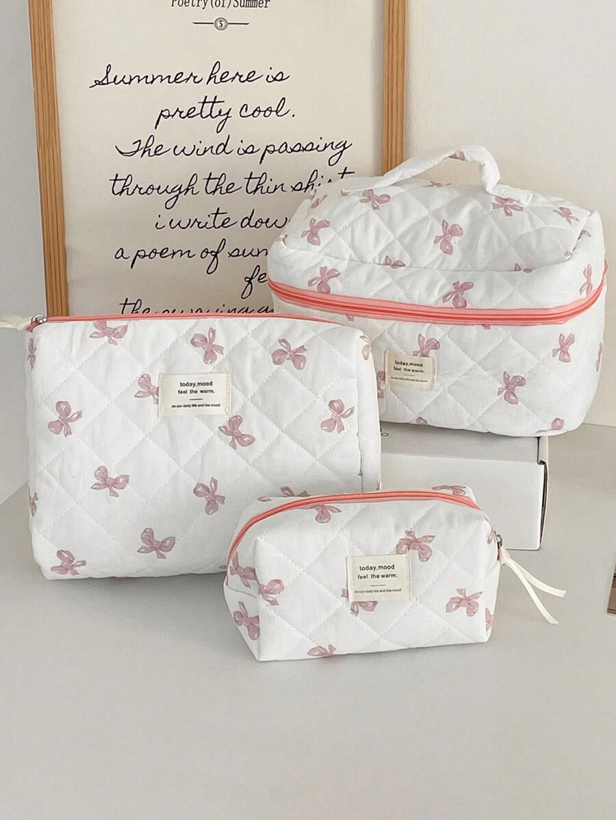 Ladies Cosmetic Bag, Zipper Closure, Quilted Fabric, Minimalist Style, Sweet Satin Bow Design, Toiletry Bag, Storage Bag, Suitable For Home, Travel And Daily Use Bags, Makeup Bag, Vanity, Make Up Bag, Travel Essentials, Organizer, Storage, Makeup Organizer, Makeup Bags, Toiletry Bag, Desk Organiser, Cosmetic Bag, Makeup Pouch, Make Up Organizer, Vanity Accessories, Make Up Pouch, Make Up Bag, Vanity, Make Up Pouch, Travel Essentials, Pouch Bag, Vanity Accessories, Small Makeup Bag, Cosmetic Bag, Large Capacity, Large Makeup Bag,Christmas Gifts,Pouch,Travel,Gifts For Women,Women's Necessaire,Travel Essential,Pouch,Clutch / Small Handbag,Necessaire,Makeup Organizer,Makeup Organize,Pouch,Brush Holder,Mini Pouch,Large Capacity Pouch