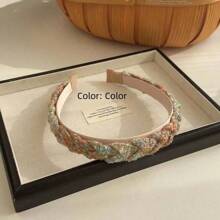 秋冬复古高颅顶发箍韩国新款秋冬粗羊毛格子麻花头箍压发夹 - 彩色 - 查看 10