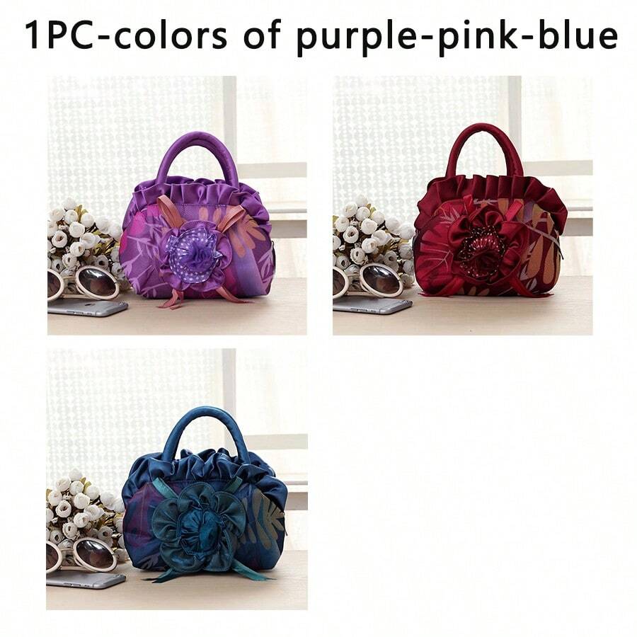 1 件时尚百褶花朵女士手提包蕾丝手柄零钱包钥匙包便携晚宴小包
