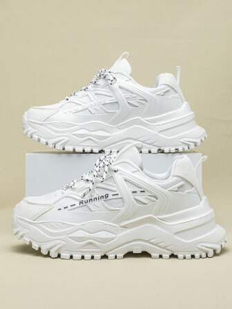 男女通用厚底休闲厚底运动鞋，白色，时尚，透气，百搭，适合度假，厚底鞋，学生运动鞋