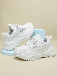 Giày thể thao đế dày thường ngày cho cả nam và nữ, màu trắng, thời trang, thoáng khí, đa năng, thích hợp cho kỳ nghỉ, giày đế xuồng, giày thể thao cho học sinh - trắng - Xem 4