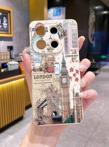 1pc London Ferris Wheel Pattern Shockproof Phone Case Compatible With Apple, /Galaxy, Infinix, Redmi, OPPO, VIVO, Realme Waterproof Anti-Fall Scratch Resistant - Beige - View 3