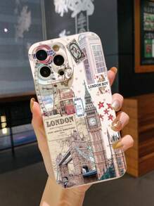 1pc London Ferris Wheel Pattern Shockproof Phone Case Compatible With Apple, /Galaxy, Infinix, Redmi, OPPO, VIVO, Realme Waterproof Anti-Fall Scratch Resistant - Beige - View 2