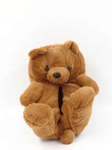 Cute Cartoon Bear Design Warm Cotton Slippers, Casual Everyday Wear