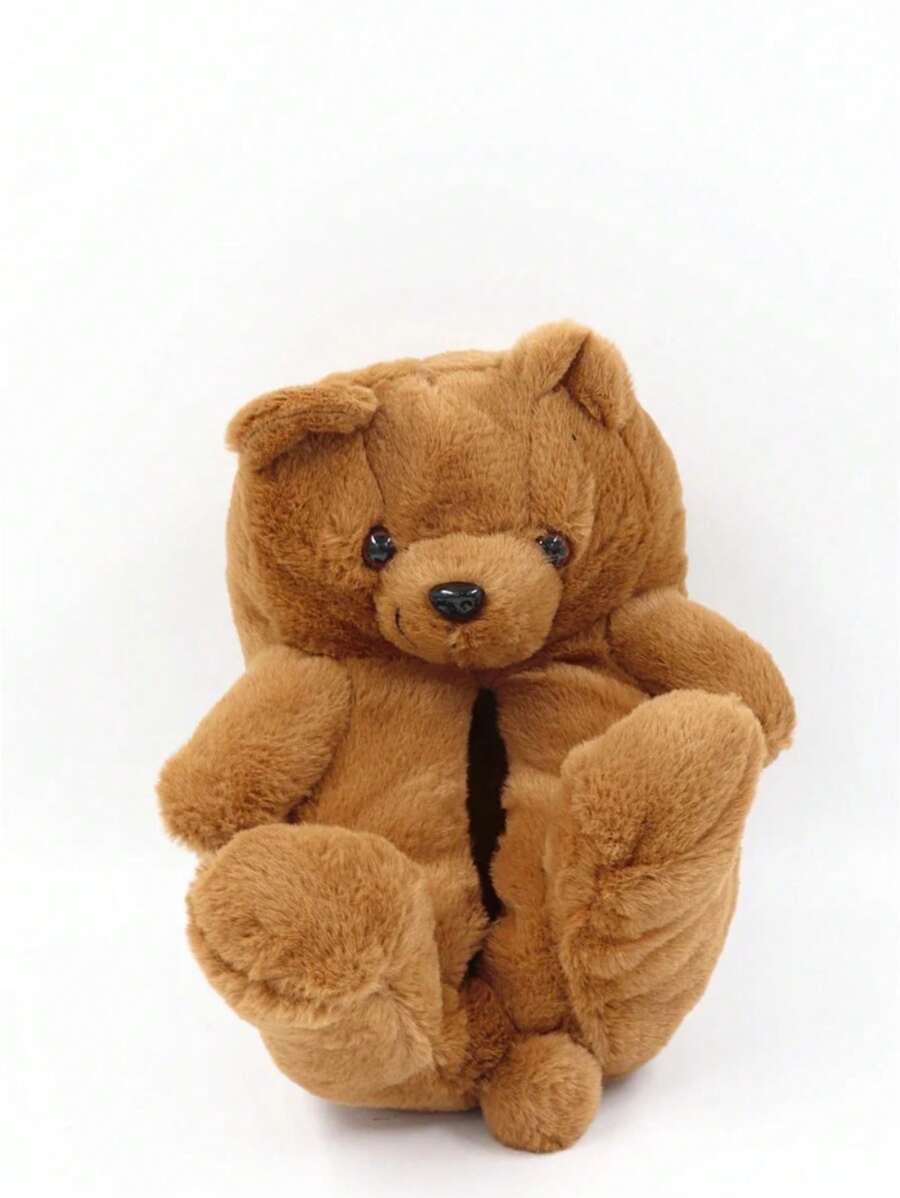 Cute Cartoon Bear Design Warm Cotton Slippers, Casual Everyday Wear