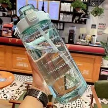 2L Portable Water Bottle Large Capacity Plastic Straw Water Cup Drink Bottle With Time Marker For Outdoor Sports Fitness