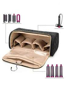 1 件卷发棒收纳袋悬挂式卷发器配件包直发器吹风机手提包带挂钩和侧袋，可容纳完整的造型器和配件便携式卷发器配件收纳袋化妆包化妆包化妆品收纳袋化妆品收纳 - 黑色 - 查看 3