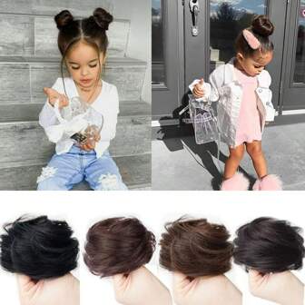 2 Packs Elastic Band Straight Hair Buns For Girls Kids, Small Size Synthetic Hair Buns Synthetic Chignon Hairpieces Scrunchie Wrap For Hair Bun Wrap Donut Chignon Accessories