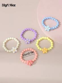 5 件/套女孩彩色珠子和花朵手链套装
