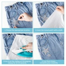 32pcs 5 Sizes Star Shape Rhinestones Patch, Iron-On Star Decorative Stickers For Clothes, Bags, Shoes, Phones, DIY Accessories (Silver Star)