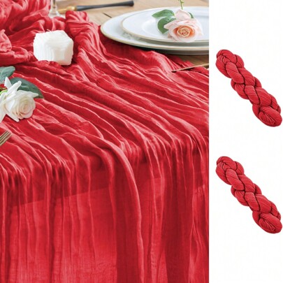 1/2pcs 90*180/300/400cm Red Bohemian Style Sheer Fabric Table Runners, Suitable For Party, Dining Table Decor, Valentine's Day, New Year, Engagement, Wedding, Shower, Birthday (Multiple Colors)