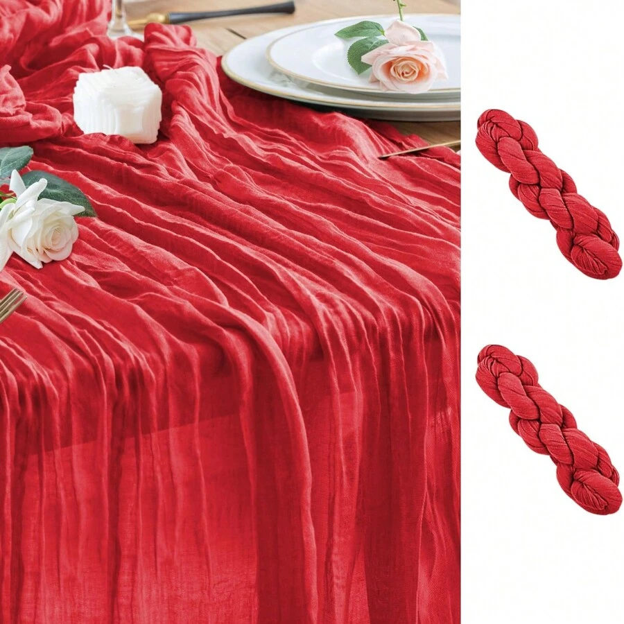 1/2pcs 90*180/300/400cm Red Bohemian Style Sheer Fabric Table Runners, Suitable For Party, Dining Table Decor, Valentine's Day, New Year, Engagement, Wedding, Shower, Birthday (Multiple Colors)
