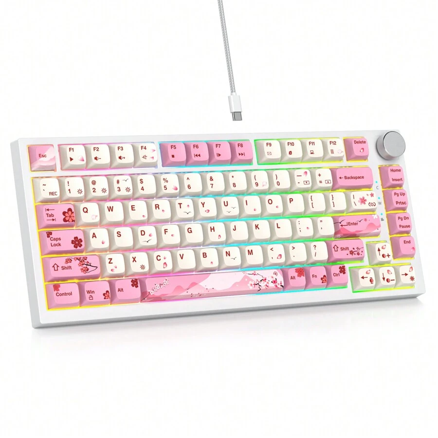 SURMEN Mechanical Keyboard 75 Percent, American QWERTY Hot Swappable Keyboard TKL,82 Keys Gasket Wired RGB Backlit Keyboard NKRO - Yinghua - View 1