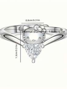 1 件 Sanrio Hello Kitty 心形蝴蝶戒指，优雅时尚，适合日常佩戴或送礼 - 彩色 - 查看 4