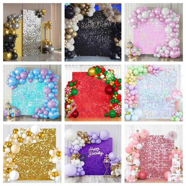 12/24PCS Shimmer Wall Backdrop Gold Silver Sequins Backdrop Decoration Panels, Photo Backdrops For Birthday, Anniversary Wedding Engagement Decoration