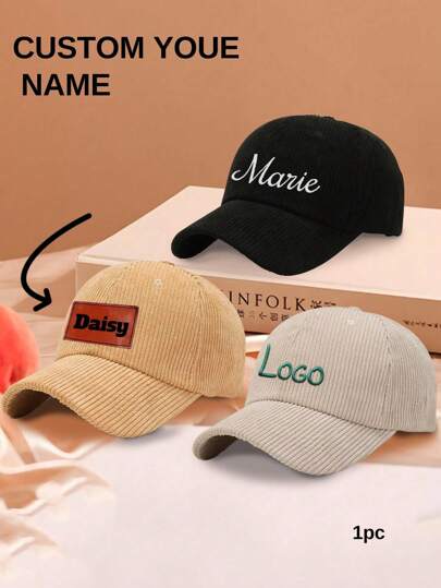 1pc Embroidery Name Hats, Corduroy Baseball Cap, Personalized Hat Customize Baseball Cap Custom Adjustable Trucker Hat For Men & Women Customize Your Own Design Text, Photos, Image Logo Adjustable Hat Hiphop Hat Baseball Cap Custom Baseball Caps Personalized Baseball Hats Customized Baseball Hat For Women Men Boys, Colorful, Cute, Adorable, Funny, Kawaii, Y2K, Stylish, Unisex, Casual, Custom, Personalized, Unique, Customized, Customized Hats, Easy Comfort, Apparel Accessories, Chic Autumn, Urban Chill