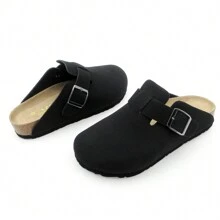 Women's Suede Clogs With Buckle Closure And Rubber Sole