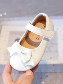 Nuevos zapatos planos de piel para niñas, diseño simple con lazo, zapatos casuales versátiles de uso diario para niños, de fácil puesta y quitado con