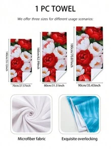 1 条玫瑰花朵图案超强吸水超细纤维游泳、沙滩、浴巾，适合旅行、休闲夏季、假日 - 彩色 - 查看 3