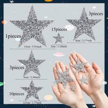 32pcs 5 Sizes Star Shape Rhinestones Patch, Iron-On Star Decorative Stickers For Clothes, Bags, Shoes, Phones, DIY Accessories (Silver Star)