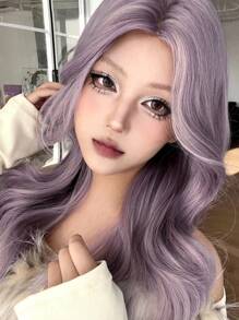 alicegarden 1 件合成耐热卷曲灰紫色假发，中等部分，24 英寸长，由纤维制成，适合日常使用，自然逼真的假发（不包括配件） - 紫色 - 查看 4