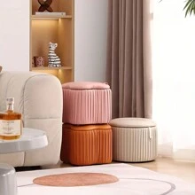 Small Stool For Home Use, Low Stool For Living Room Tea Table, Leather Bench For Entryway Shoe Changing, Minimalist Modern Storage Bench - Orange - View 5