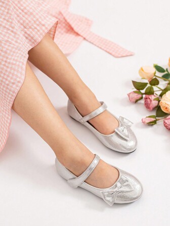 1 Pair Fashion Versatile Flat Children Shoes Party Performance Bow Decor Girls Kids Toddler Ballet Flats