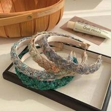 秋冬复古高颅顶发箍韩国新款秋冬粗羊毛格子麻花头箍压发夹 - 彩色 - 查看 7